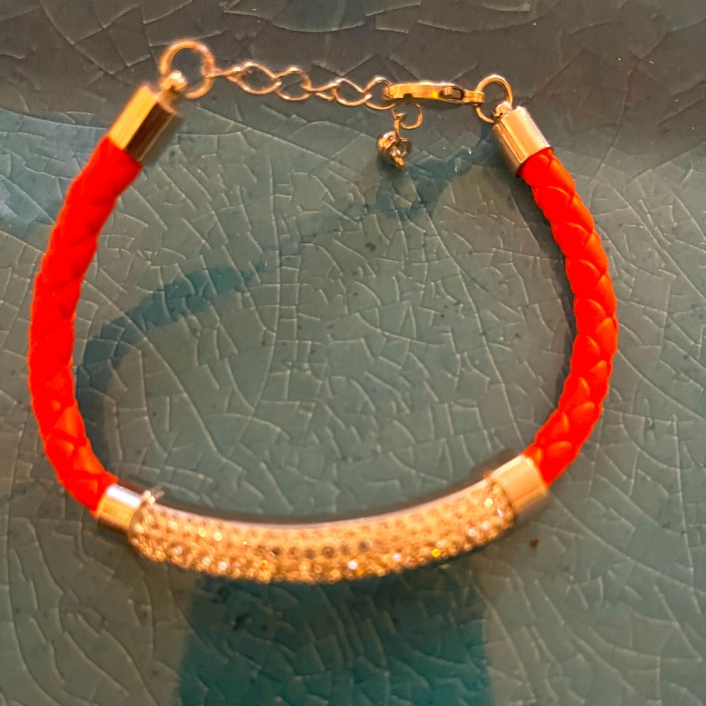Leather and rhinestone bracelet